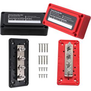 300A Bus Bar 12V Heavy Duty Module Design Power Distribution Block Waterproof Bus bar Box with 4X M8(5/16") Terminal Studs for Battery Marine Automotive RV Car Truck (Black & Red)