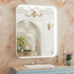 30x36 Inch Silver LED Bathroom Mirror with Lights, Adjustable 3000K/4500K/6000K, Lighted Bathroom Vanity Mirrors, Wall Mounted, Memory Stepless Dimmable, Anti-Fog, Horizontal/Vertical