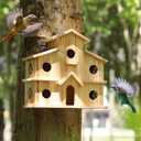 Bird Houses for Outside, Wooden 6 Hole Birdhouse Room for Multi-Birds Families, Bluebird Finch Outdoor Hanging Bird House for Garden Backyard Patio