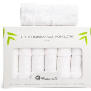 Set of 6 Luxury Wash Cloths for Your Face Viscose Bamboo & Turkish Cotton, White Wascloths