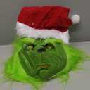 CAFELE Christmas Mask with Red Hat Green Monster Halloween Christmas Party Cosplay Costume for Men Women