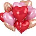 Rose Gold & Pink Heart Balloons - 10 Pcs 18 Inch Foil Heart Shaped Balloons for Girls Women - Red Light - Valentines Day, Birthday, Wedding, Baby Shower, Bridal Party Decorations
