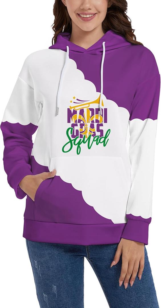 TMSD Women's Mardi Gras St.Patrick's Day Long Sleeve Hoodie with Pocket (White, S)