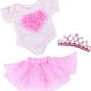 BABESIDE 3 Pcs Baby Doll Clothes Set for 12-16 Inch Babydolls Girls, Heart Pattern Baby Doll Accessories with Dolls Skirt and Crown Headband for Realistic Babydolls Girl