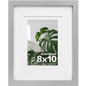 Egofine 8x10 Picture FrameMade of Solid Wood with Plexiglass, Display Pictures 4x6/5x7 with Mat or 8x10 Without Mat, for Tabletop and Wall Mounting Photo Frame, Light Gray