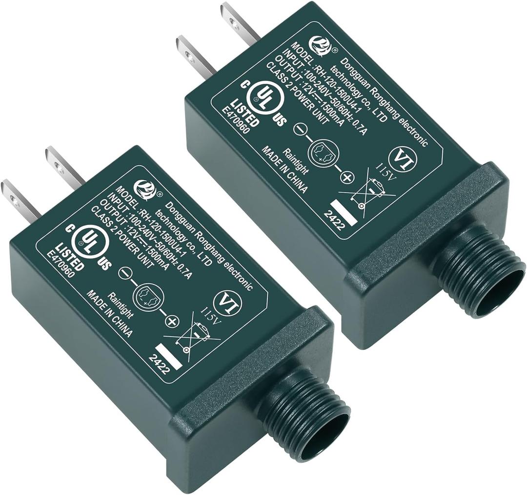 Christmas Tree Plug Adapter, 12V 1.5A Green Class 2 Power Supply for Outdoor Inflatable Decoration - Inflatable Plug Replacement Ip44 Power Adapter for Christmas inflatables, LED String Light (2 Pcs)