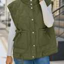 Cicy Bell Womens Puffer Quilted Vest Lightweight Stand Collar Cap Sleeve Jackets Button Down Padded Gilet Winter Outerwear (Green)