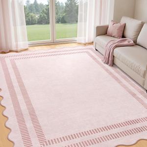 Pink Rugs for Living Room 8x10, Soild Machine Washable Area Rugs for Bedroom Girls, Non Slip Ultra-Thin Low-Pile Carpet for Playroom Nursery Kids Room