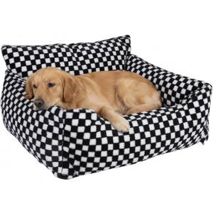 Dog Beds for Small Medium Dogs, Washable Soft Fleece Dog Bed with Removable Cover, Puppy Sofa Bed with Anti-Slip Bottom, Pet Sleeping Bed for Indoor Cats & Dogs Under 23 lbs (Grid Black)