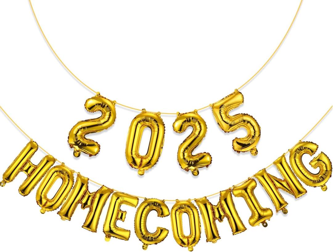 15 Pcs Homecoming Decorations 2025 Homecoming Banner HOCO Sign 16 Inch Foil Balloons Banner for High School Dance Party 2025 Welcome Back to School Supplies Graduation Party Cheers(Gold)