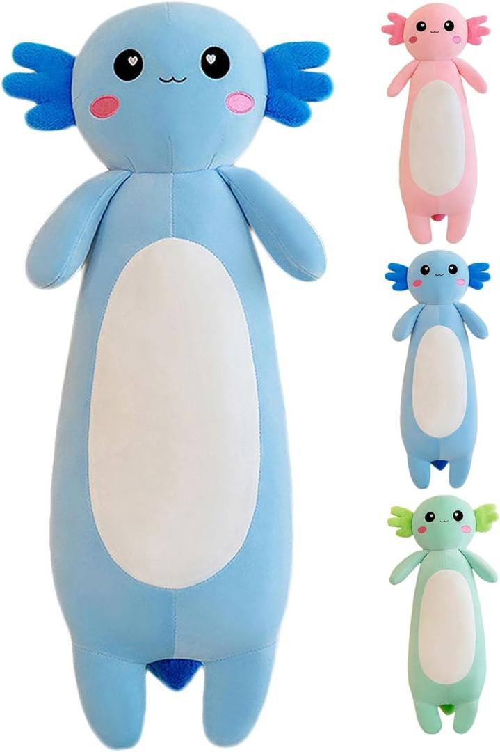 Long Axolotl Stuffed Animal Salamander Plush Pillow, Soft Axolotl Plush Toy for Boys Girls Gifts for Christmas (Blue, 65cm/25.59inch)