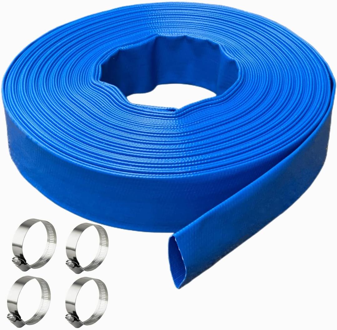 1 IN x 50 FT Pool Backwash Hose, Heavy Duty Flat Discharge Hose, Weather and Burst Resistant, Best Pool Hoses for Inground Pools, Pool Filter Hose & Pool Drain Hose