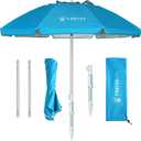AMMSUN 6.5ft Twice Folded Portable beach umbrella with Sand Anchor Windproof Tilt Pole Air vent UPF 50+ Protection Fits in a large Suitcase Compact For Travel Patio Garden Pool Backyard Sky Blue