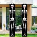 Skeleton Halloween Banner Red Eyes 12x71 Inch Scary Skeleton Welcome Sign for Door Outdoor Halloween Decoration Spooky Hanging Banner for Porch Haunted House Decor