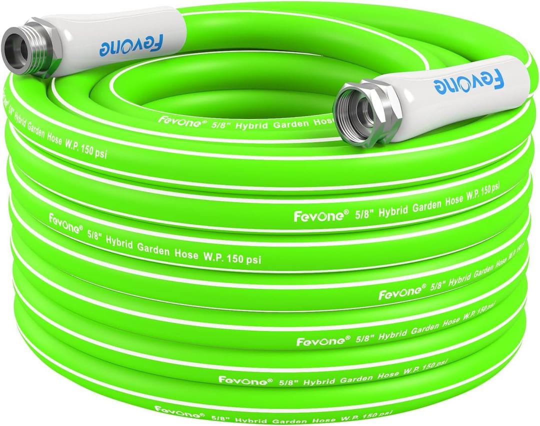 Fevone 50ft Flexible Garden Hose, Non-Kink Drinking Water Safe Hose, 5/8" ID Water Pipe with 3/4" Aluminum Fittings, Heavy Duty & Leak-Proof