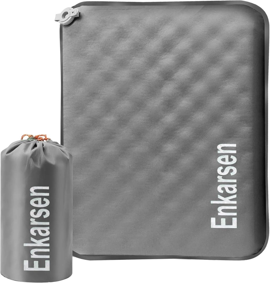 Inflatable Seat Cushion, Self-Inflating Memory Foam Airplane Seat Cushion Portable Camping Sitting Pad for Travel Stadium Car Bleachers Outdoors Office,Lightweight,Supports Back Comfort (Grey)