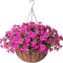 Ivydale Artificial Silk Hanging Plants Flowers Basket for Outdoor Outside Summer Decoration, Fake Faux UV Sun Resistant Look Real Morning Glory Fuchsia for Porch Patio Balcony Home