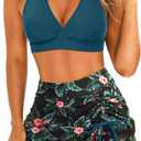 Yonique Womens High Waisted Bikini with Skirt Two Piece Swimsuit with Tummy Control Halter Bathing Suit (Large, Teal and Floral)
