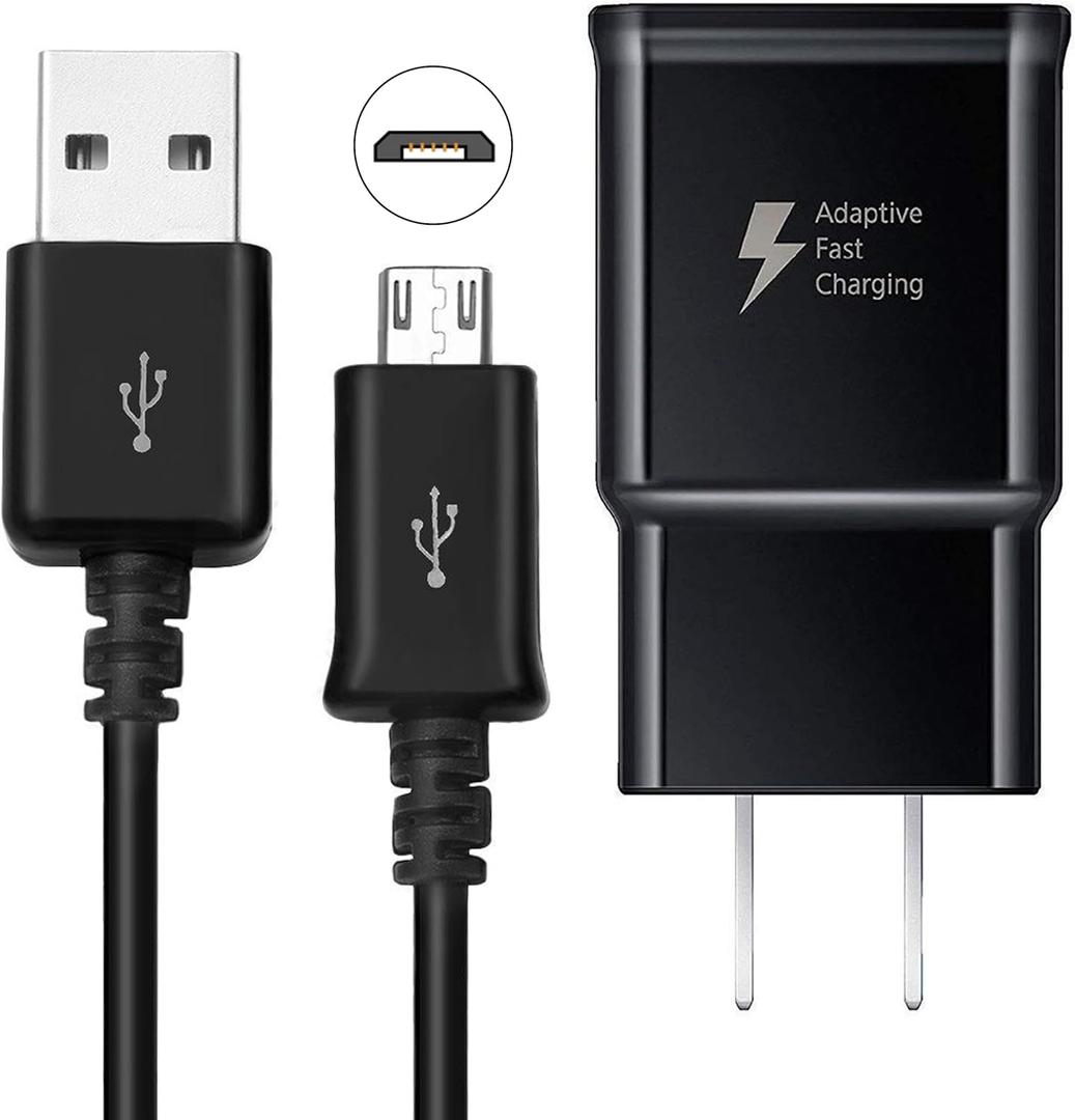 Adaptive Fast Charging Wall Charger and 5-Feet Micro USB 2.0 Cable Kit Set Compatible with Galaxy S7/S7 E/S6/Note5/4 /S4/S3/MP3 and Others (1 Pack)