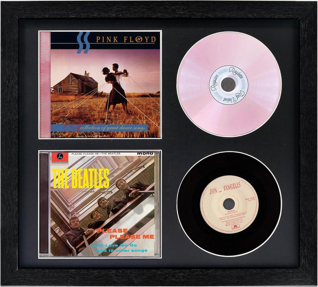 Double CD Frame with Double CD Booklet, Frame 2 CDsCD Music Display Frame for Disc and CD Box, Signed CD Frame Display Case with Real Glass for Wallmount (Double Black Mat)