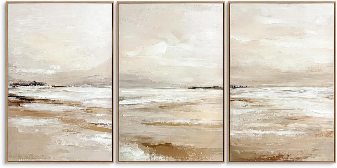Zessonic Large Neutral Coastal Beach Wall Art Landscape Texture Art,24"x36", 24" x 36"x3 Panels