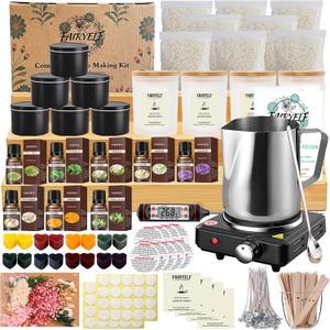FAIRYELF Complete Candle Making Kit with Wax Melter, DIY Candle Craft Tools for Adults, Candle Art & Craft Kit Candle Making Supplies with Melting Pot, Soy Wax, Dyes Etc - Starter Candle Making Kit