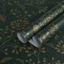 Heroad Peel and Stick Wallpaper 236" x 17.3" Dark Green Contact Paper Gold Floral Wall Paper Modern Boho Removable Contact Paper for Cabinets Drawers Bedroom Self Adhesive Vinyl Papel Tapiz Para Pared