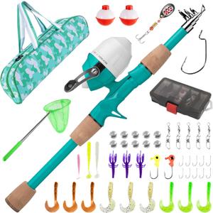 WIDDEN Kids Fishing Pole, Portable Telescopic Kids Fishing Poles for Boys and Girls, Fishing Rod and Reel Combo Kit with Tackle Box Bag Net, Best Fishing Pole for Toddler Youth and Beginners