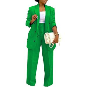 Tcremisa Pants Suits for Women Dressy 2 Piece Business Casual Outfits Double Breasted Blazer Wide Leg Pants Set Office Work (Green, L)