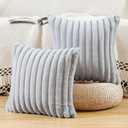 MADIZZ Set of 2 Faux Wool Plush Decorative Throw Pillow Covers 24x24 Inch Light Grey Fluffy Striped Soft Decorative Cushion Cover for Sofa Bedroom Pillow Shell
