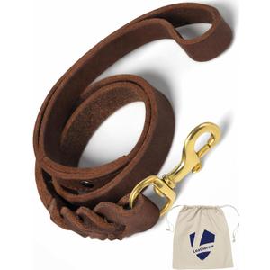 Leather 2 Foot Dog Leash Brown - Short Dog Leash for Training Large & Medium Dogs - Traffic Lead Short Lead 2ft - Full Grain Heavy Duty to Control Service K9 in City 