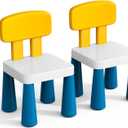 OCATO Plastic Toddler Chairs: 2 Pcs Kids Chairs for Table Step Stool Lightweight Indoor or Outdoor School Camping Playroom Nursery Beach Activity Small Chair for Kids Boys Girls Birthday Gifts Age 3 Dark Blue, Yellow, White