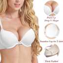 Push Up Thick Padded Plunge Underwire T Shirt Lace Bra Lift Support for Women Add One Cup (White, L)