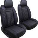 Aierxuan Front Car Seat Covers Waterproof Leather Universal for Chevy Acura Lexus Jetta Tiguan Jeep Wrangler Liberty Cherokee Mitsubishi Outlander Kia Hyundai Accent Audi (2 Pcs Front/Black)