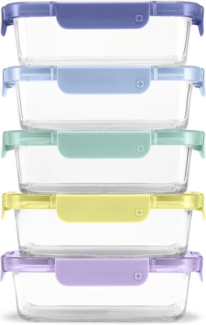 Ello Color Lock 3.4 Cup 10PC, 5 Pack Glass Meal Prep Sets Leak-Proof Glass Food Storage Containers with Airtight BPA-Free Plastic Lids, Dishwasher, Microwave, and Freezer Safe, Purple Rain (5 x 3.4 Cups)