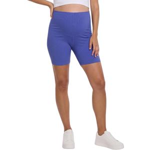 Motherhood Maternity Women's Over The Belly Ribbed Biker Pregnancy Workout Shorts, Skipper Blue, Medium