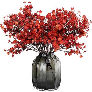 JAKY-Global Babys Breath Silk Artificial Flowers Bulk 6pcs Farmhouse Fall Decor Fake Flower Bouquet Bulk for Home Kitchen Indoor Floral Arrangement Centerpieces Party Decor(Burnt Red Brown)