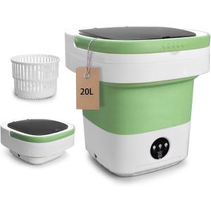 Portable Washing Machine, 20L Upgraded with Spin Basket Laundry Machine, 3 Modes Deep Cleaning, Upgraded Small Collapsible Laundry for Hotel, Apartment, Home and Travel - Green