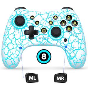 Switch Controller with Hall Joystick for Nintendo Switch/Lite/OLED, Gammeefy Wireless Switch Pro Controller Compatible with PC/Android/iOS, 9 Color Adjustable LED Switch Remote with App & Programmable (White)