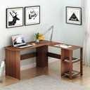SHW 51 x 51 Inches L-Shaped Home Office Wood Corner Desk wtih Storage, Walnut, Shelves