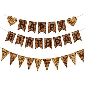 Cheetah Print Birthday Decorations,Leopard Birthday Banner Pennant Banner,Cheetah Leopard Print Party Decor Supplies for Adults Women Girl (Brown)