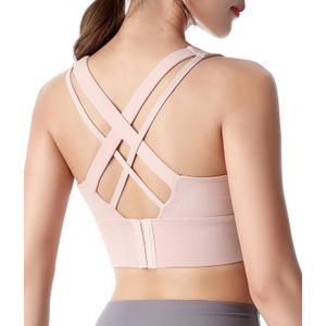 2 x Sports Bras for Women, Criss-Cross Back, Adjustable Wire-Free Medium Support Workout Bra with Removable Cups (White)