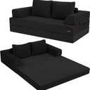 COMAX Futon Sofa Bed, Convertible Folding Sofa Bed, Boneless Couch Loveseat Corduroy with Pillows, Small Foldable Floor Couch Comfy Lounge Sleeper for Living Room Bedroom, Black