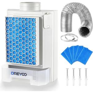 Dreyoo 3 in 1 Dryer Vent Kit for Indoor, Stainless Steel Screen Filter, 7.8 ft Vent Hose and 6 Pieces Polyester Filters, with Water Drawer System for Electric Ventless Dryer(Blue)