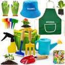 Kids Gardening Tools Set Includes Toddler Gardening Gloves, Sturdy Tote Bag, Watering Can, Shovel, Rake, Trowel, Children Apron, Garden Notebook - Easter Gifts for Toddler