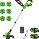 VARSK 20V String Trimmer Cordless, 12 Inch 2 in 1 Trimmer and Edger, Automatic Line Feed, Includes 2 X 2.0Ah Batteries/1 X Fast Charger/6 X Spare Spools, for Lawn, Garden, etc, Green