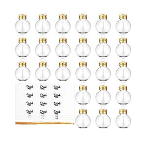 24 Pieces Christmas Booze Balls Christmas Fillable Booze Tree Ornaments Clear Plastic Round Pendant Ball with Stickers for Holiday Wedding Party Decor, Gold