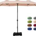 GREEN PARTY 15 ft Rectangle Patio Umbrella with Base Included, Double-Sided Table Umbrella with Crank, Large Outdoor Umbrellas for Patio Poolside Garden Backyard, Beige