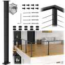 T304 L-drilled Cable Railing Corner Post 36"(Post 35"x2"x2"), Wire Railing Post with Cable Grommets, Fixed Top Mount Stainless Steel Black Finish Deck Staircase Post (L-Corner Post-1P)
