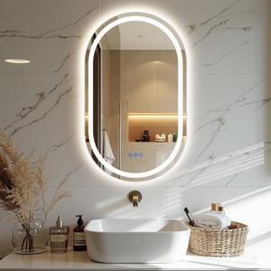 40"x 24" Oval LED Bathroom Mirror with Lights, Anti-Fog, Backlit Dimmable, 3 Colors, Frameless Lighted Bathroom Vanity Mirror for Wall with Memory Function, Shatter-Proof, Tempered Glass